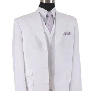 White Wedding Suit For Men - Perfect For Groom - Mens 3 Button Vested Wide Peak